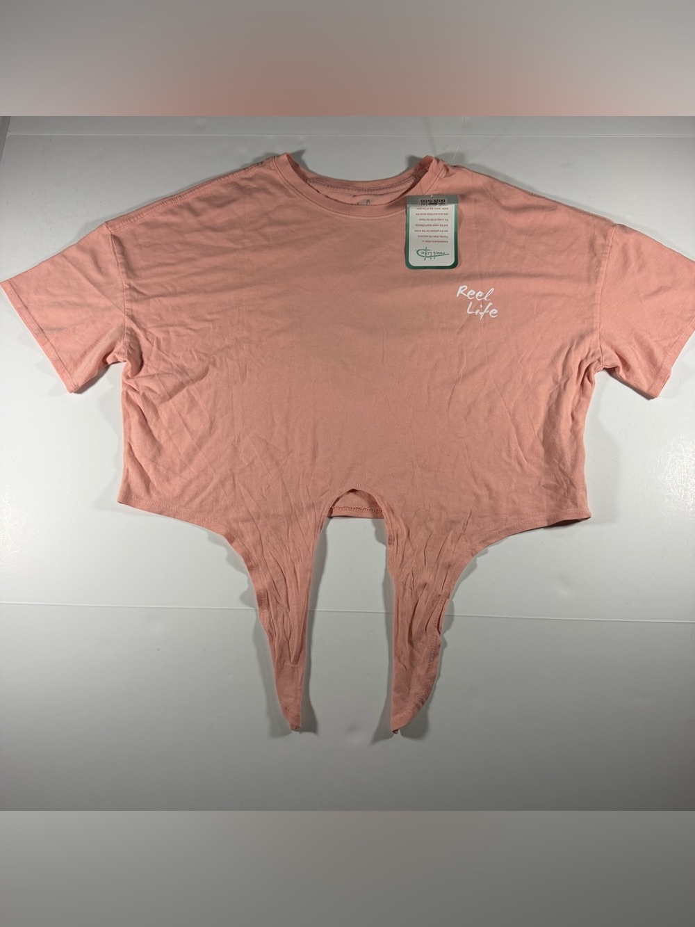 REEL Life Women's Pink Cropped Tee with Front Tie NWT